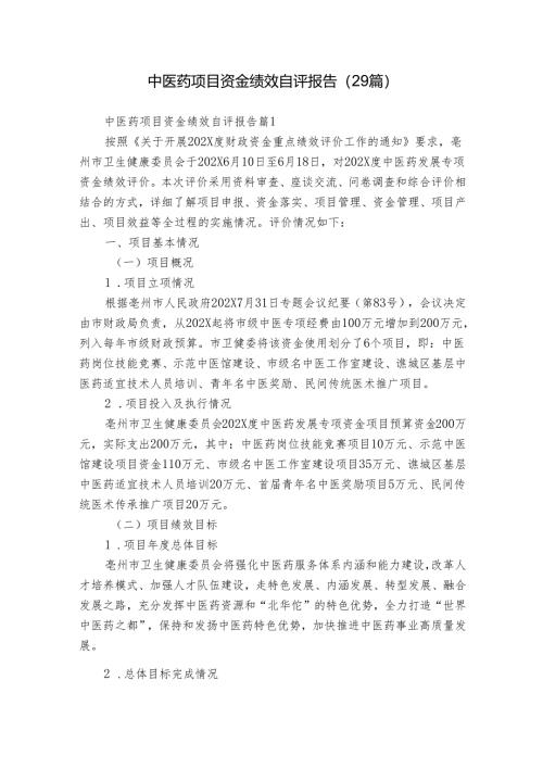 中医药项目资金绩效自评报告（29篇）.docx