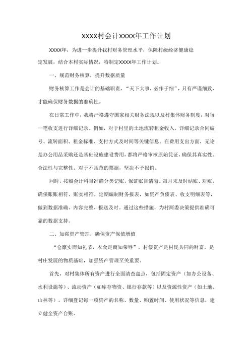 XXXX村会计XXXX年工作计划.docx