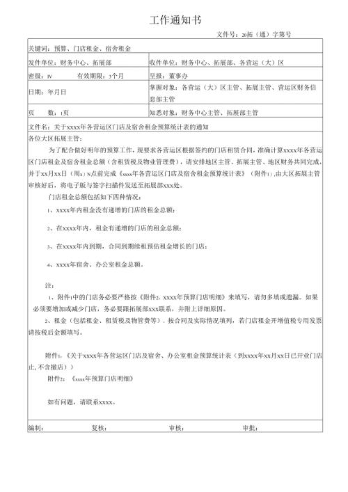 关于编制各营运区门店及宿舍租金预算统计表的通知.docx