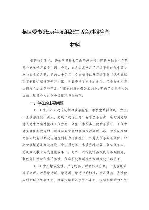 2024年度组织生活会对照检查材料 （10篇 ）.docx