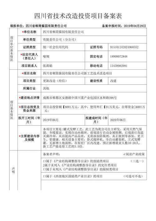 四川省技术改造投资项目备案表.docx