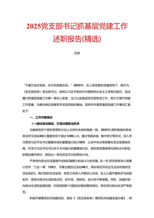 2025党支部书记抓基层党建工作述职报告（精选）.docx
