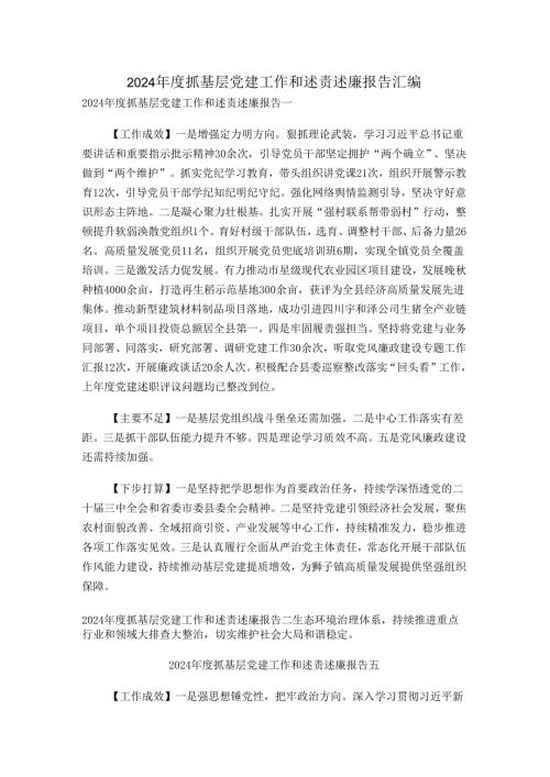 2024年度抓基层党建工作和述责述廉报告汇编.docx