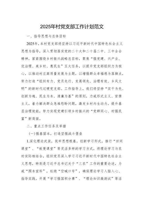2025年村党支部工作计划范文.docx
