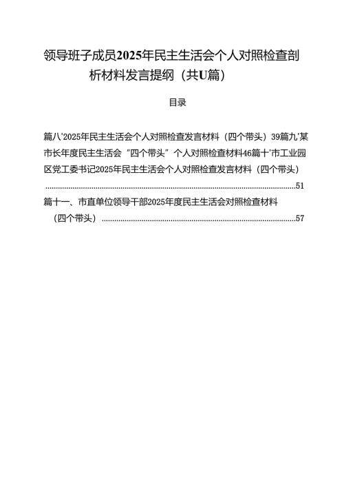 11篇领导班子成员2025年民主生活会个人对照检查剖析材料发言提纲范文.docx