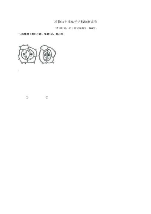 2025浙教版八年级科学下册第四章植物与土壤单元达标检测试卷.docx
