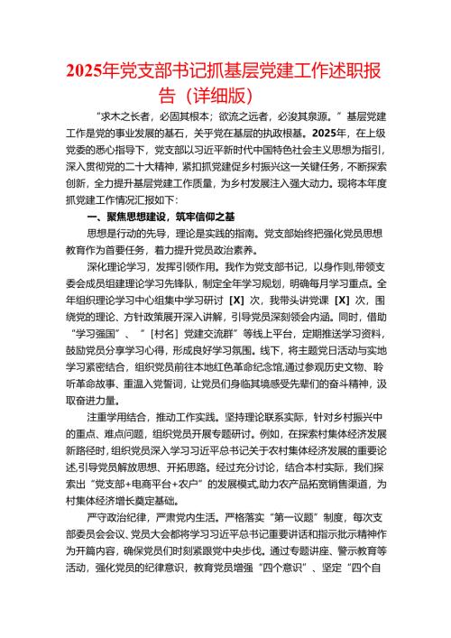 2025年党支部书记抓基层党建工作述职报告（详细版）.docx