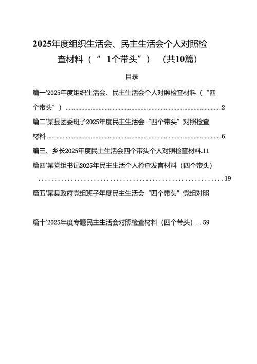 2025年度组织生活会、民主生活会个人对照检查材料（“四个带头”）【10篇精选】供参考.docx