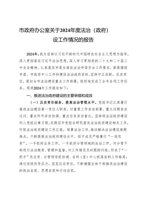 市政府办公室关于2024年度法治（政府）建设工作情况的报告.docx