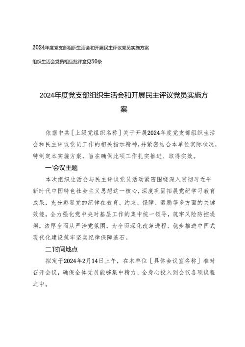 2025年党支部组织生活会和开展民主评议党员实施方案.docx