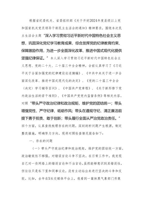 最新2024年度党组民主生活个人检查材料四个带头范文可编辑文档.docx