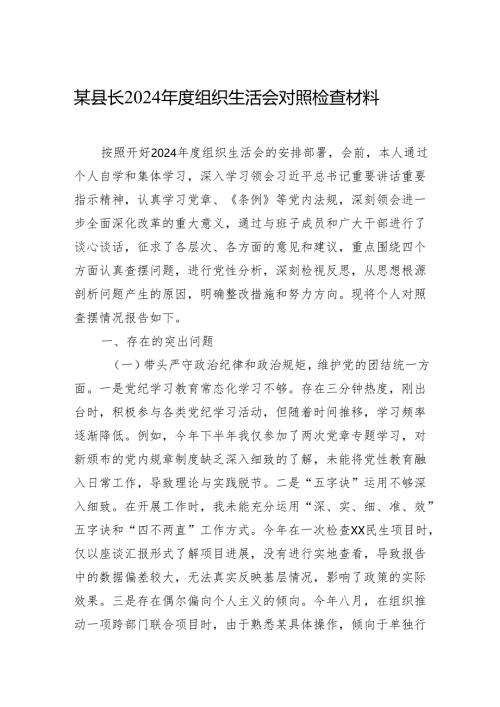 2024年度组织生活会对照检查材料 （10篇）.docx