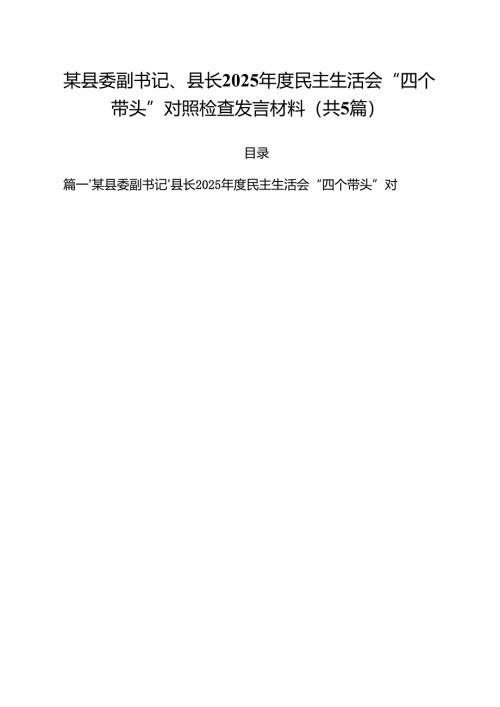 某县委副书记、县长2025年度民主生活会“四个带头”对照检查发言材料5篇（精选）.docx