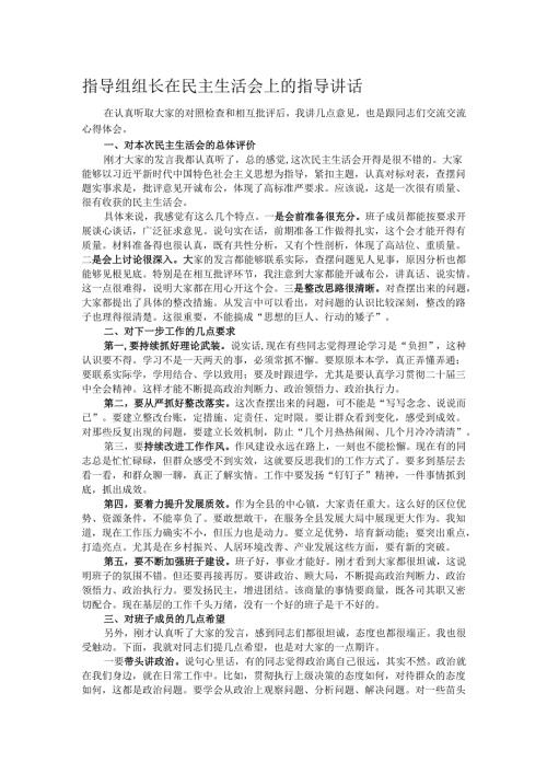指导组组长在民主生活会上的指导讲话.docx