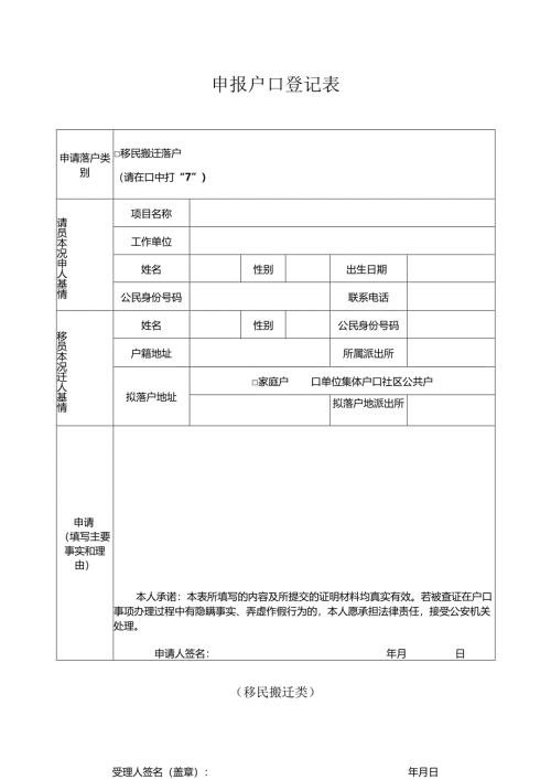 申报户口登记表 （移民搬迁类）.docx