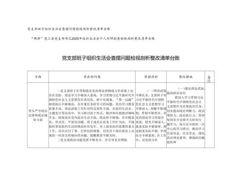 2份 2025年党支部书记组织生活会个人对照检查检视剖析整改清单台账.docx