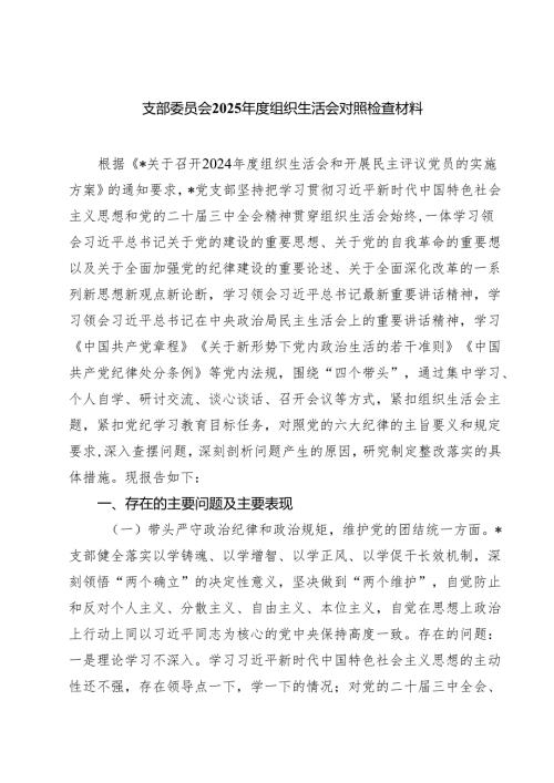 5篇 支部委员会2025年度组织生活会对照检查材料精选.docx
