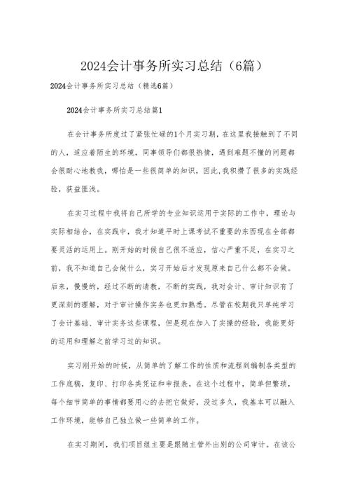 2024会计事务所实习总结（6篇）.docx