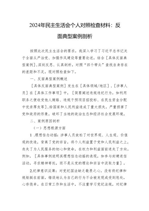 2024年民主生活个人检查发言材料：反面典型案例剖析.docx
