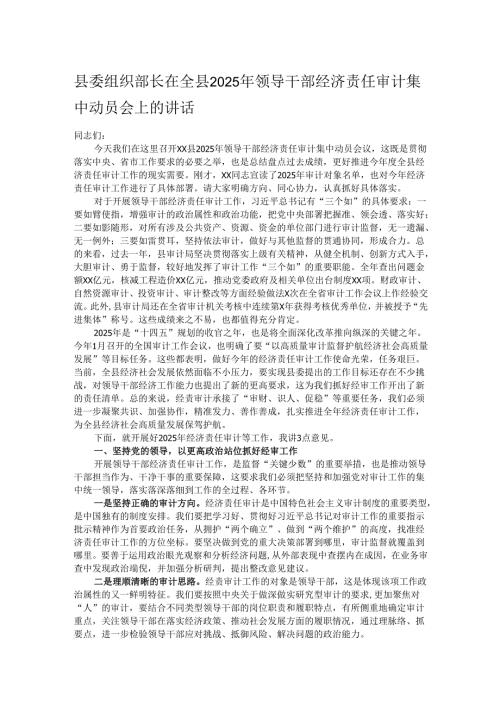 县委组织部长在全县2025年领导干部经济责任审计集中动员会上的讲话.docx
