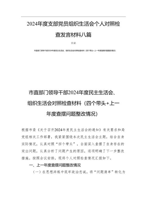 2024年度支部党员组织生活个人对照发言材料 八篇.docx