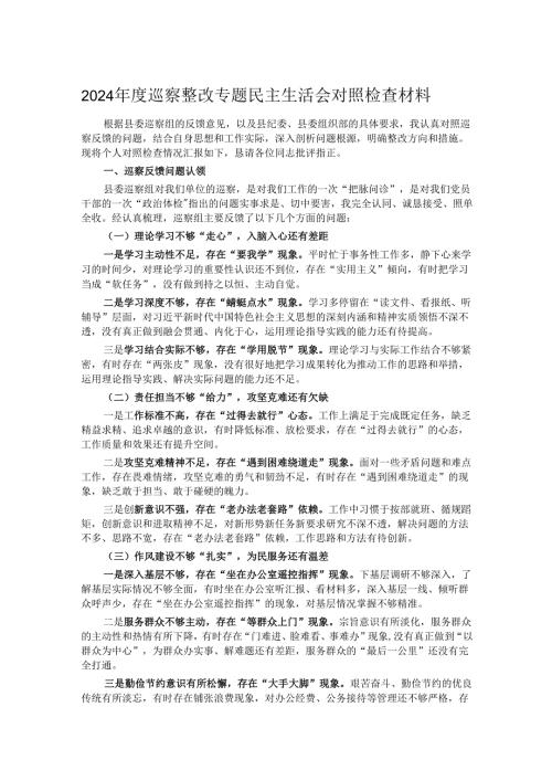 2024年度巡察整改专题民主生活会对照检查材料.docx