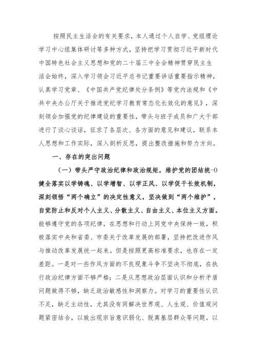 最新2024年度民主生活个人四个带头对照材料可编辑文档.docx