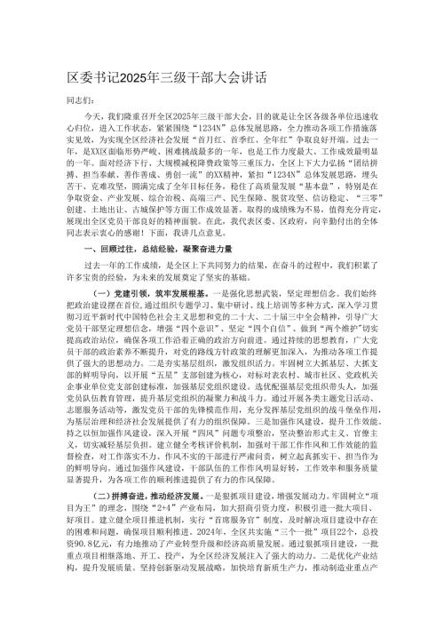 区委书记2025年三级干部大会讲话.docx