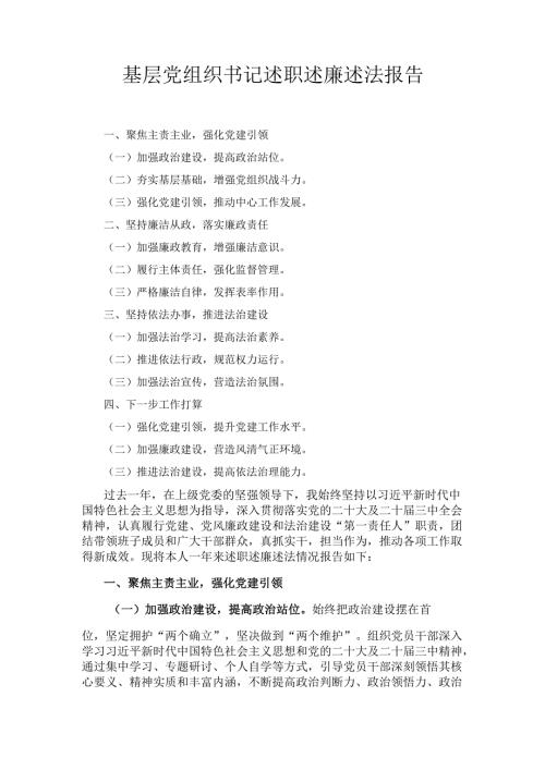 基层党组织书记述职述廉述法 报告.docx