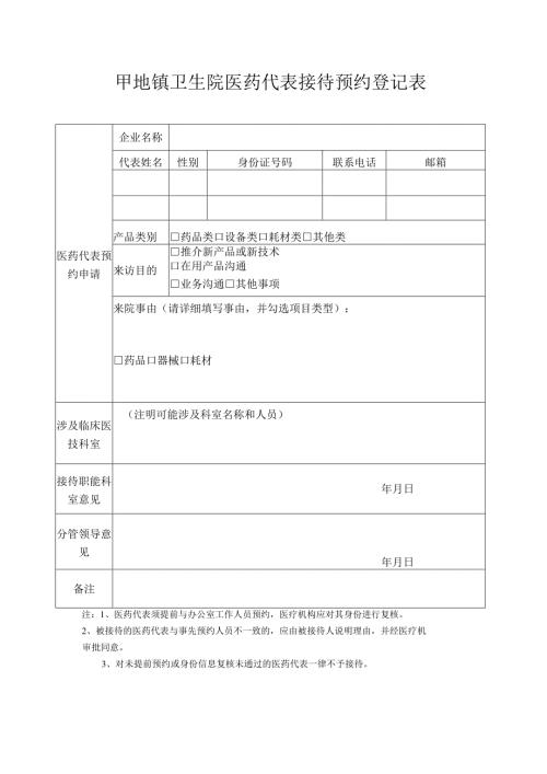 卫生院医药代表接待预约登记表.docx