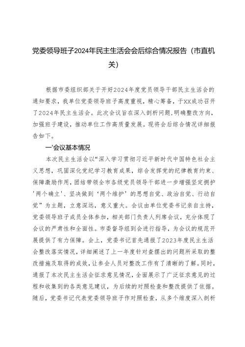 2025年党委领导班子民主生活会会后综合情况报告（市直机关）.docx