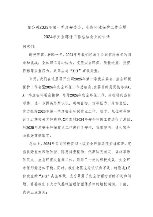 在公司2025年第一季度安委会、生态环境保护工作会暨2024年安全环保工作总结会上的讲话.docx