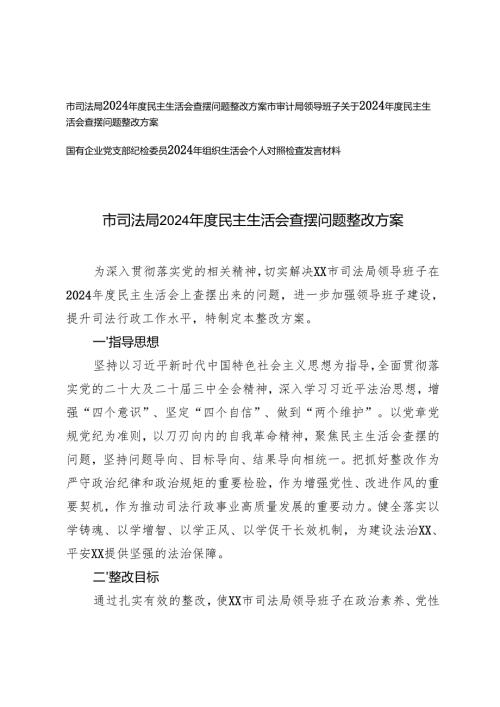 司法系统、审计系统领导班子2024年度民主生活会查摆问题整改方案 2篇.docx
