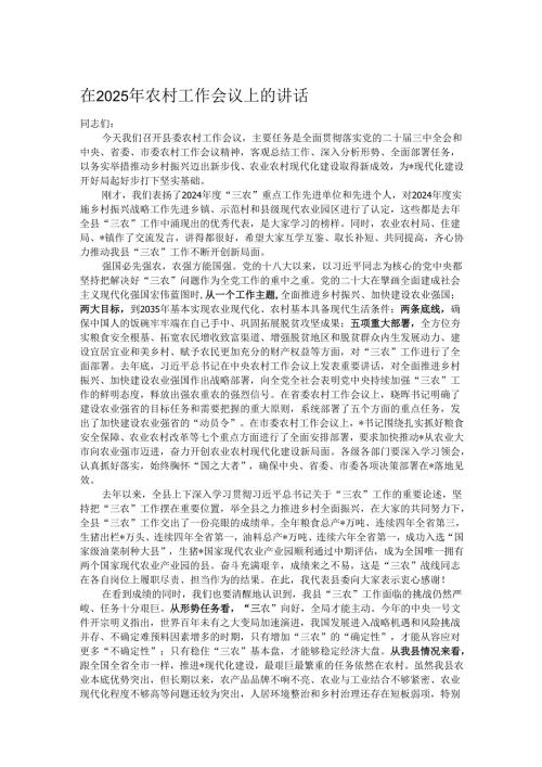 在2025年农村工作会议上的讲话.docx