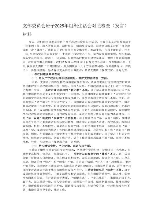 支部委员会班子2025年组织生活会对照检查（发言）材料.docx