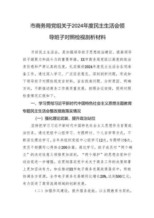 市商务局党组关于2024年度民主生活会领导班子对照检视剖析材料.docx