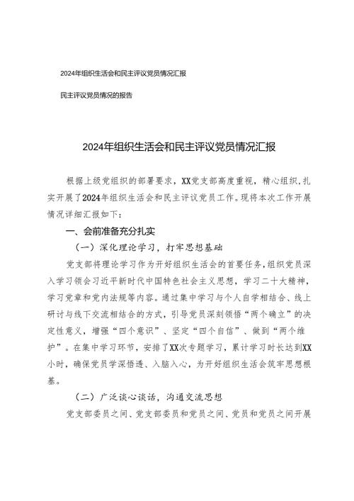 2024年组织生活会和民主评议党员情况汇报.docx