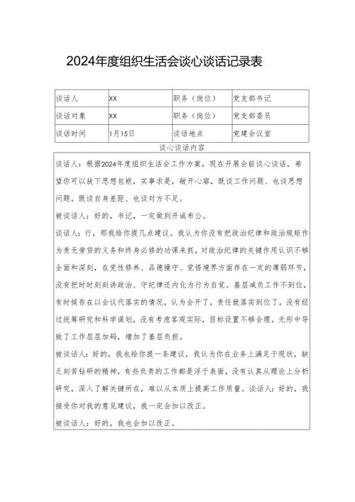 2024年度组织生活会谈心谈话记录表.docx