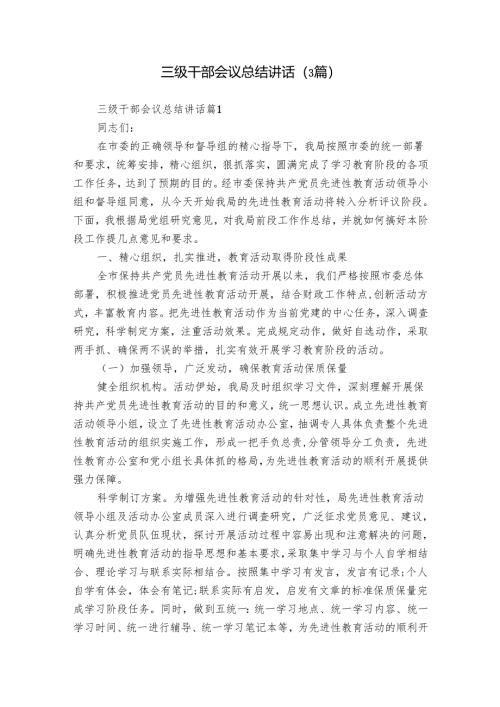 三级干部会议总结讲话（3篇）.docx