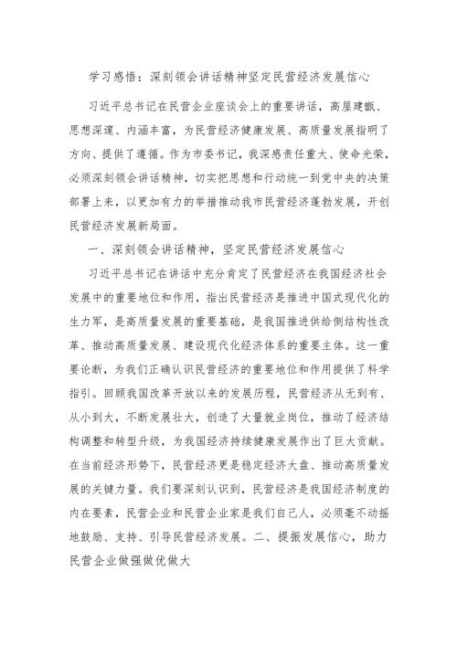 学习感悟：深刻领会讲话精神 坚定民营经济发展信心.docx