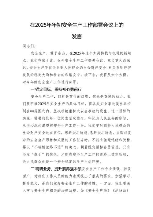 在2025年年初安全生产工作部署会议上的发言.docx