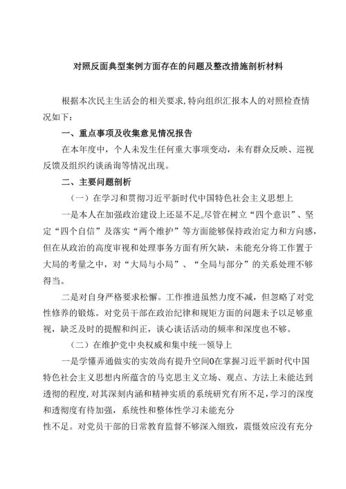 三篇对照反面典型案例方面存在的问题及整改措施剖析材料(最新精选).docx