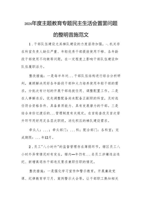 2024年度主题教育专题民主生活会查摆问题的整改措施范文.docx