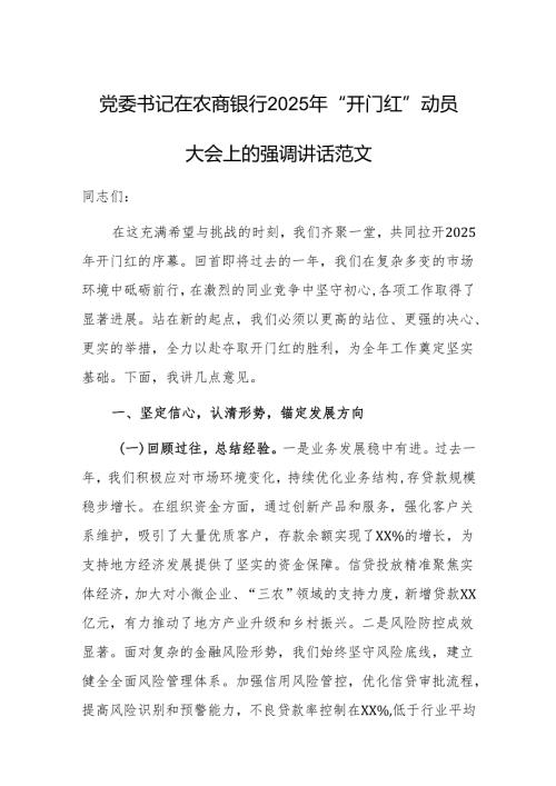 党委书记在农商银行2025年“开门红”动员大会上的强调讲话范文.docx