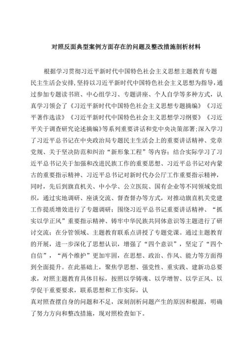 四篇 对照反面典型案例方面存在的问题及整改措施剖析材料（精选版）.docx
