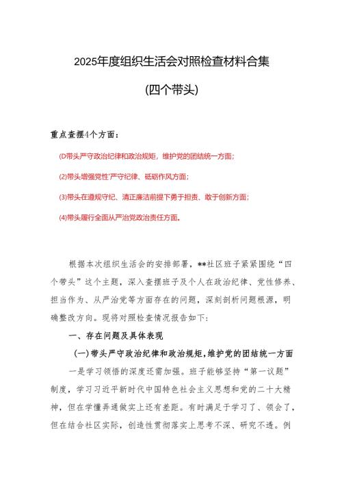 某支部2025年组织生活会“四个带头”个人检查材料.docx