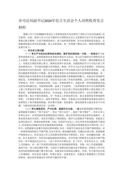 市司法局副书记2024年民主生活会个人对照检查发言材料.docx