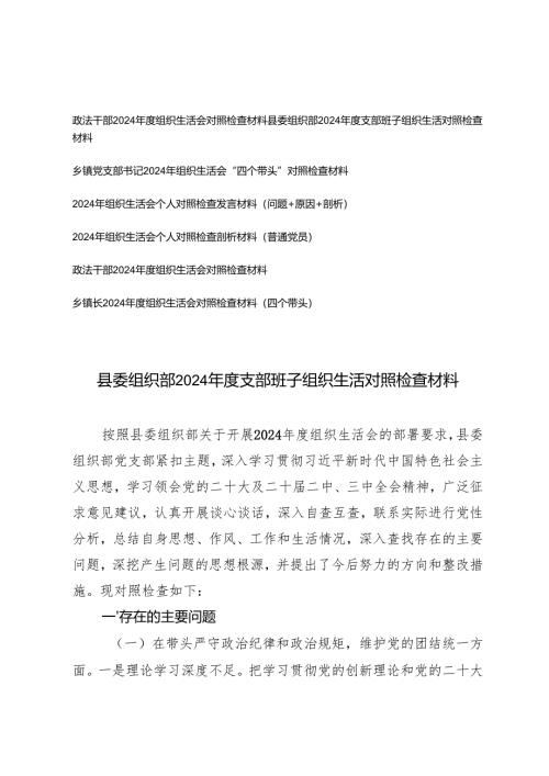 （个人、班子）2025年组织生活会对照检查材料四个带头（政法干部、县委组织部、乡镇党支部书记、乡镇长）.docx