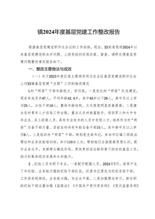 镇2024年度基层党建工作整改报告 .docx
