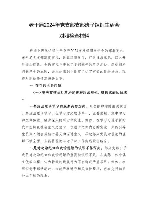 老干局2024年党支部支部班子组织生活会对照检查材料.docx